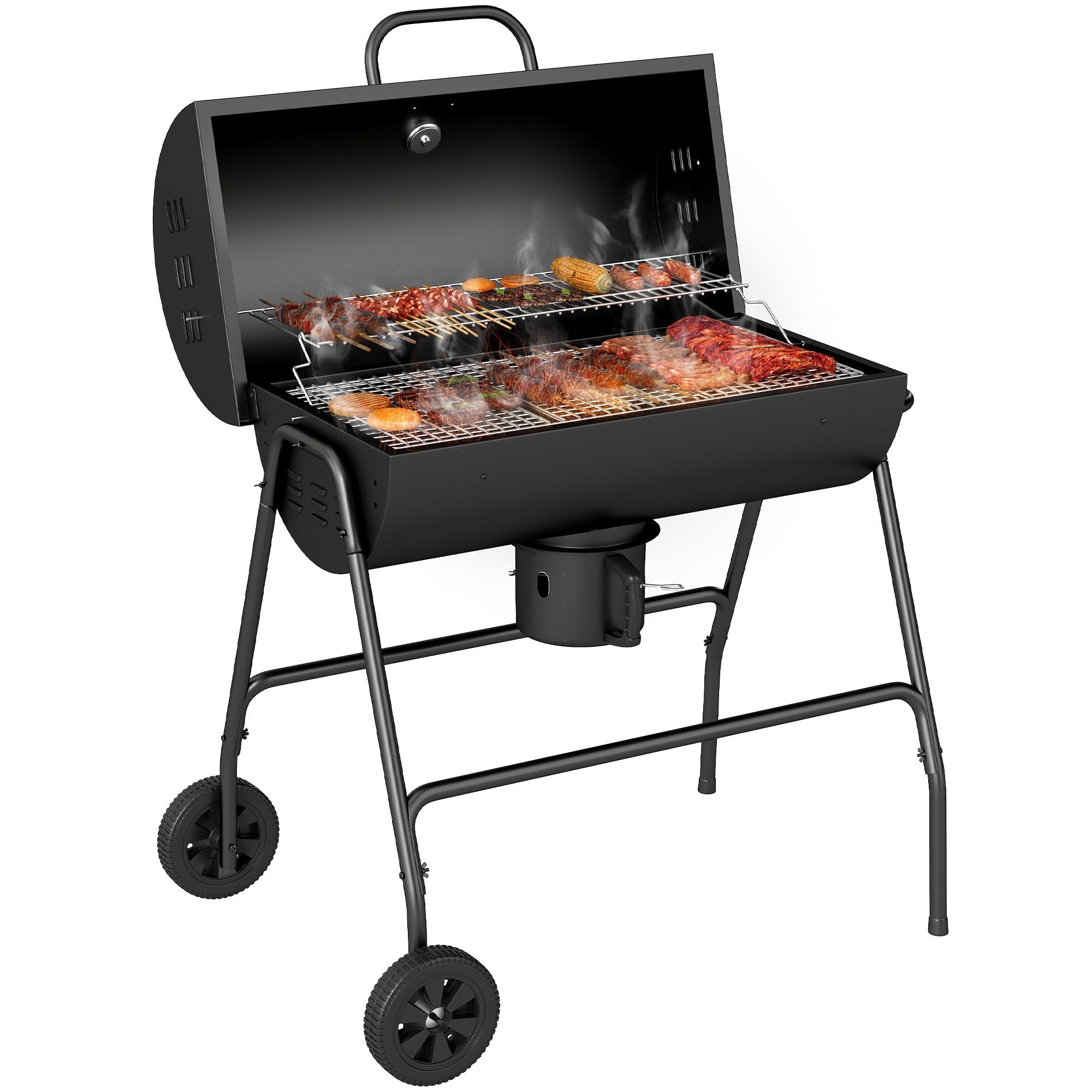 Steel BBQ Charcoal with Ash Catcher and Warming Rack