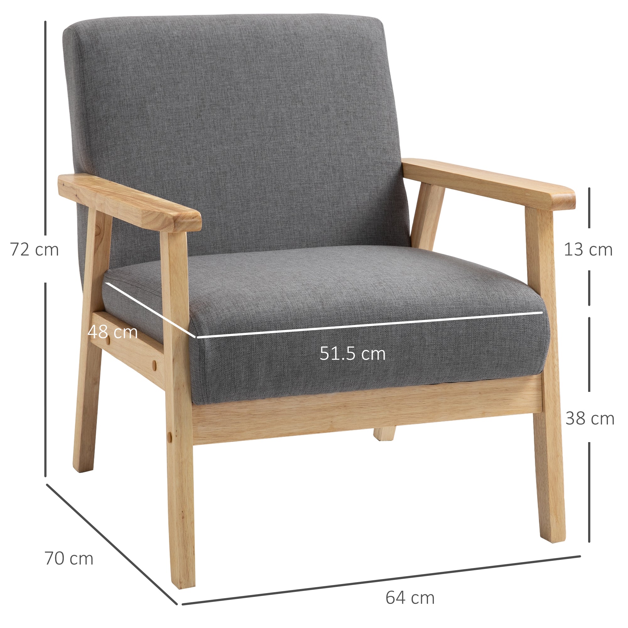 Wingback chair with armrests, upholstered, grey linen look