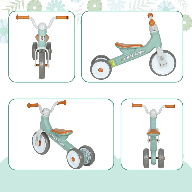 Toddler Balance Bike with 3 Silent Wheels for 12-36 Months Boys and Girls, Green