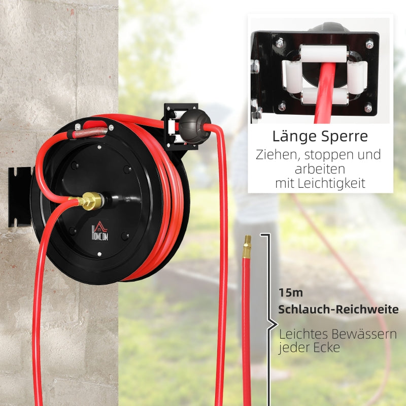 Wall-mounted Hose Reel Automatic Retraction 15+1m Hose 20 Bar - Metal