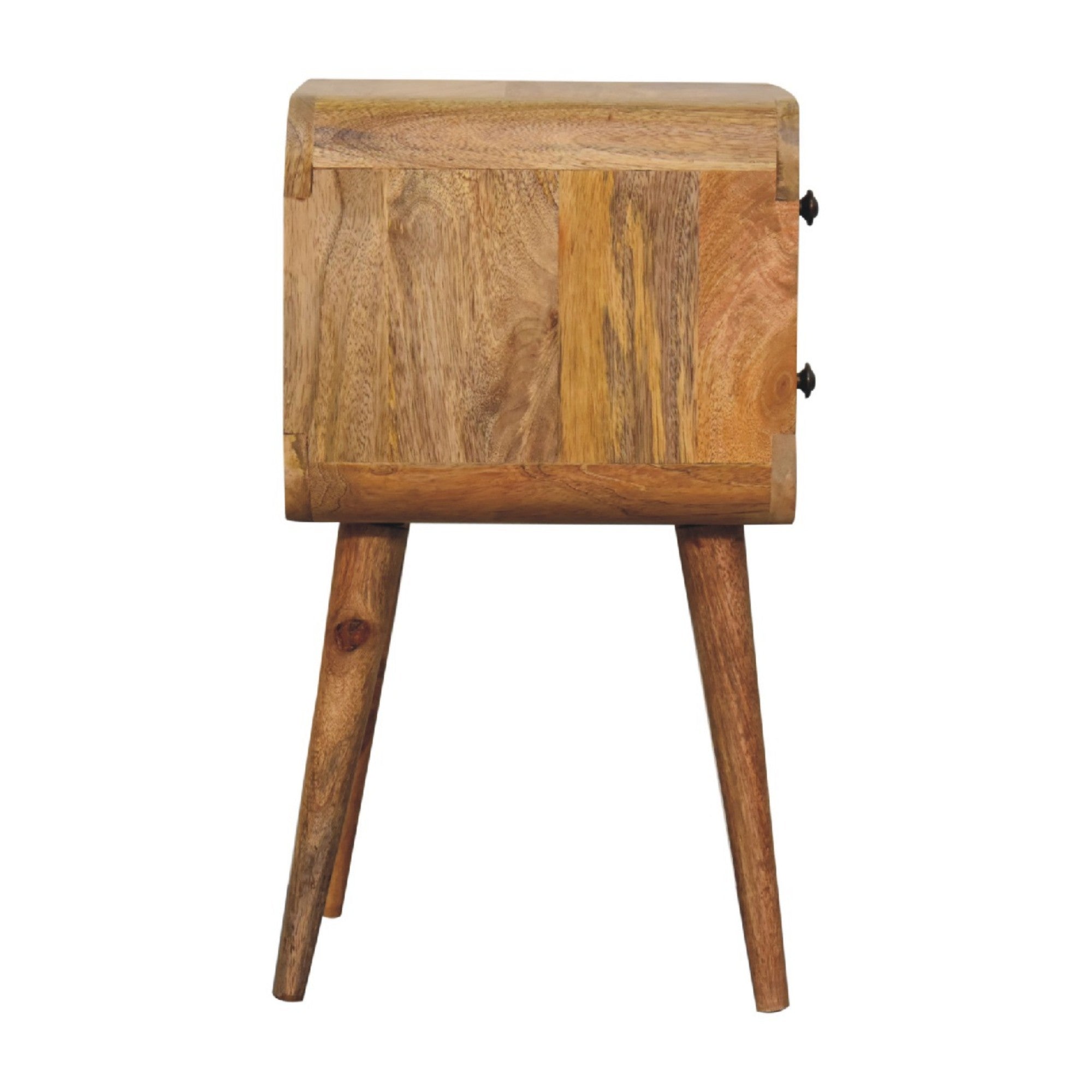 Bedside Mini Curved, 2 Drawers, Solid Wood Oak-ish