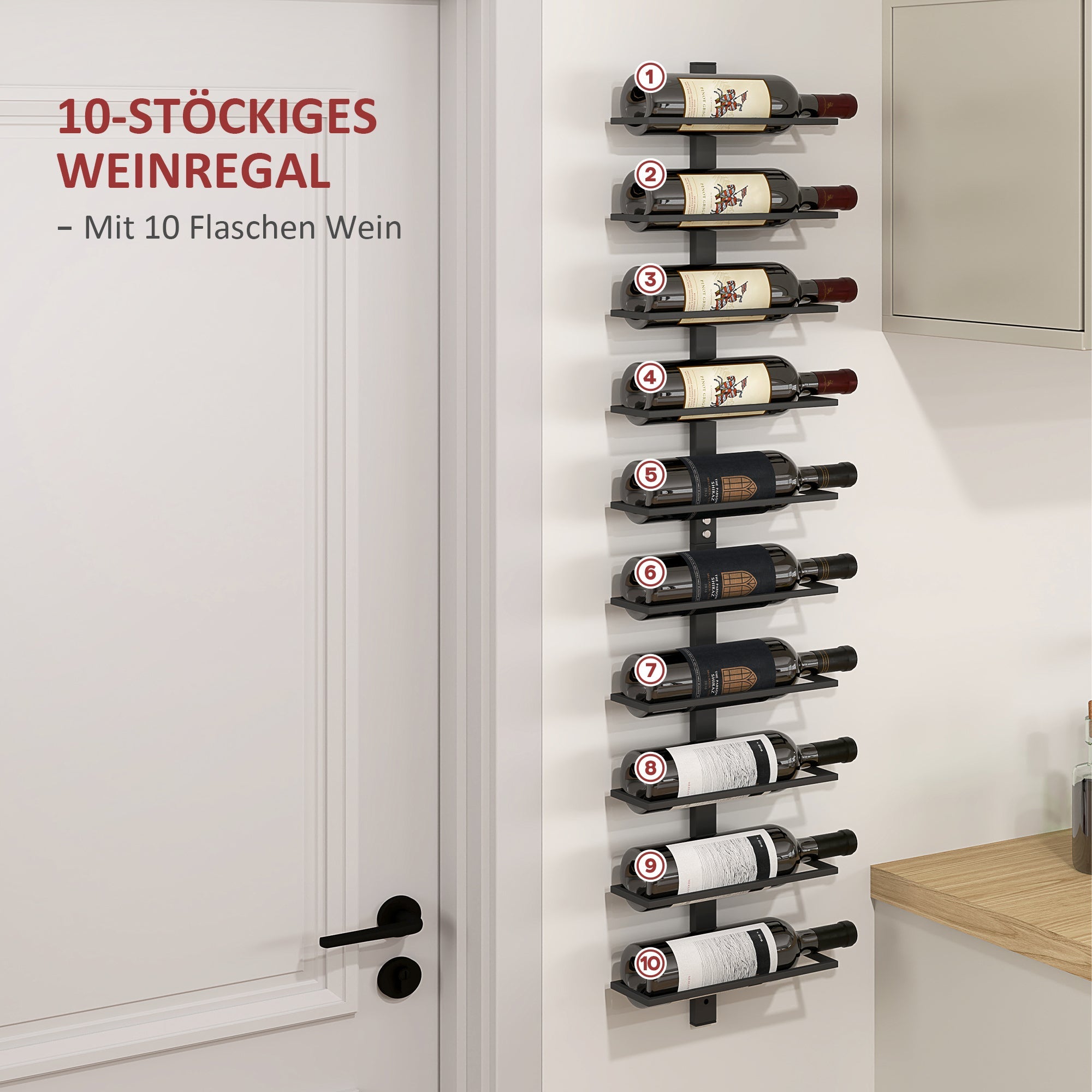 Wine Rack Bottle Holder for 10 Bottles Wall-Mounted Steel Black