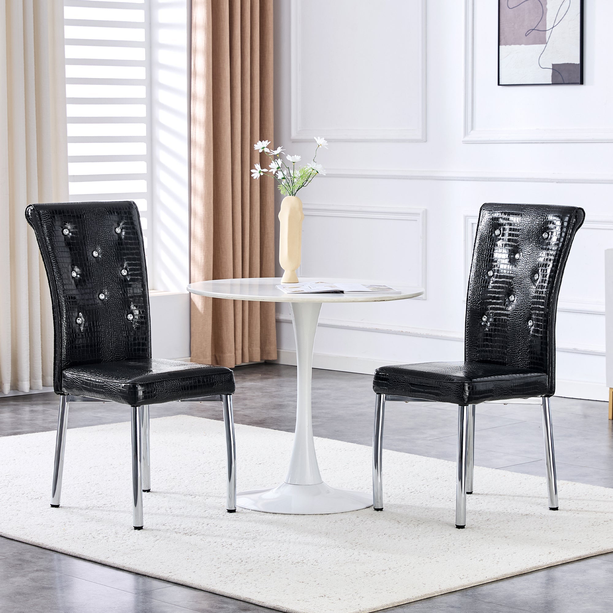 Set of 2 Dining Chairs Retro Alligator Skin Crystal Buckle Design - Faux Leather