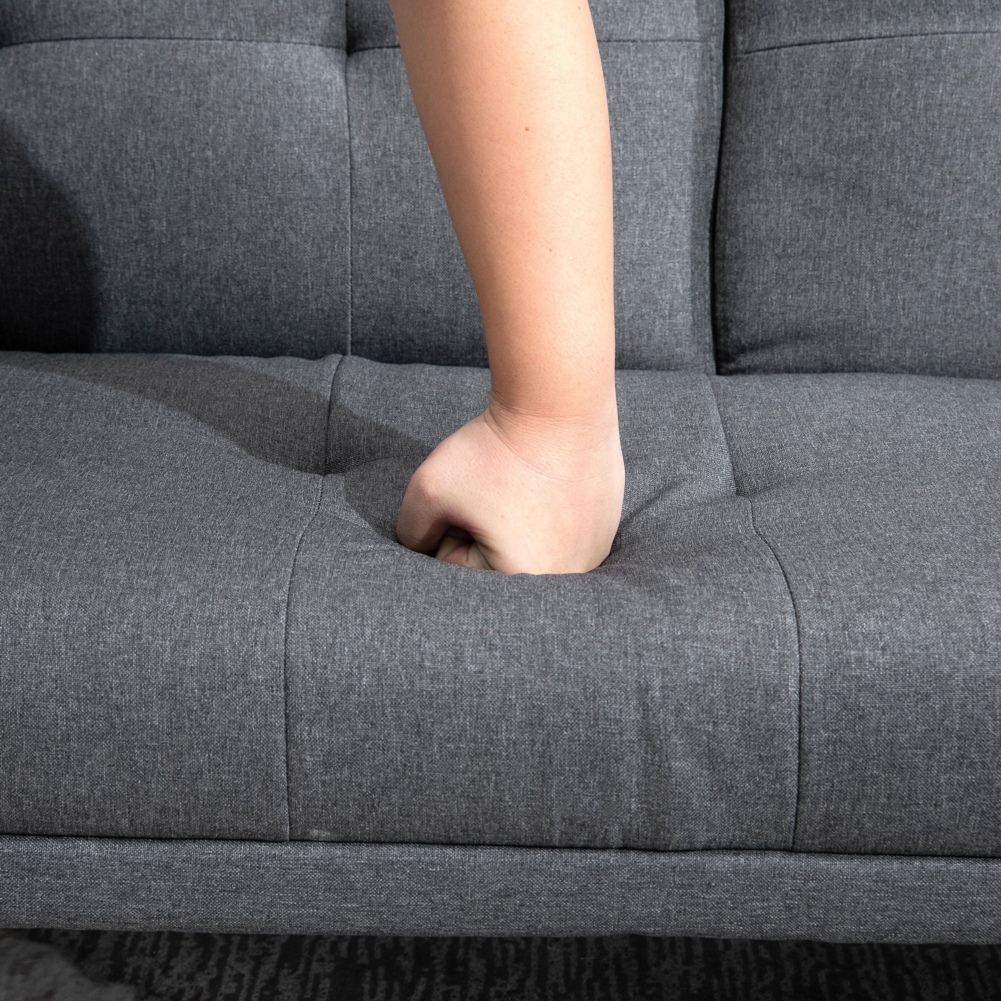Sofa Bed 3-Seater Fold-Down Table Cup Holder Scandinavian Design, Dark Grey