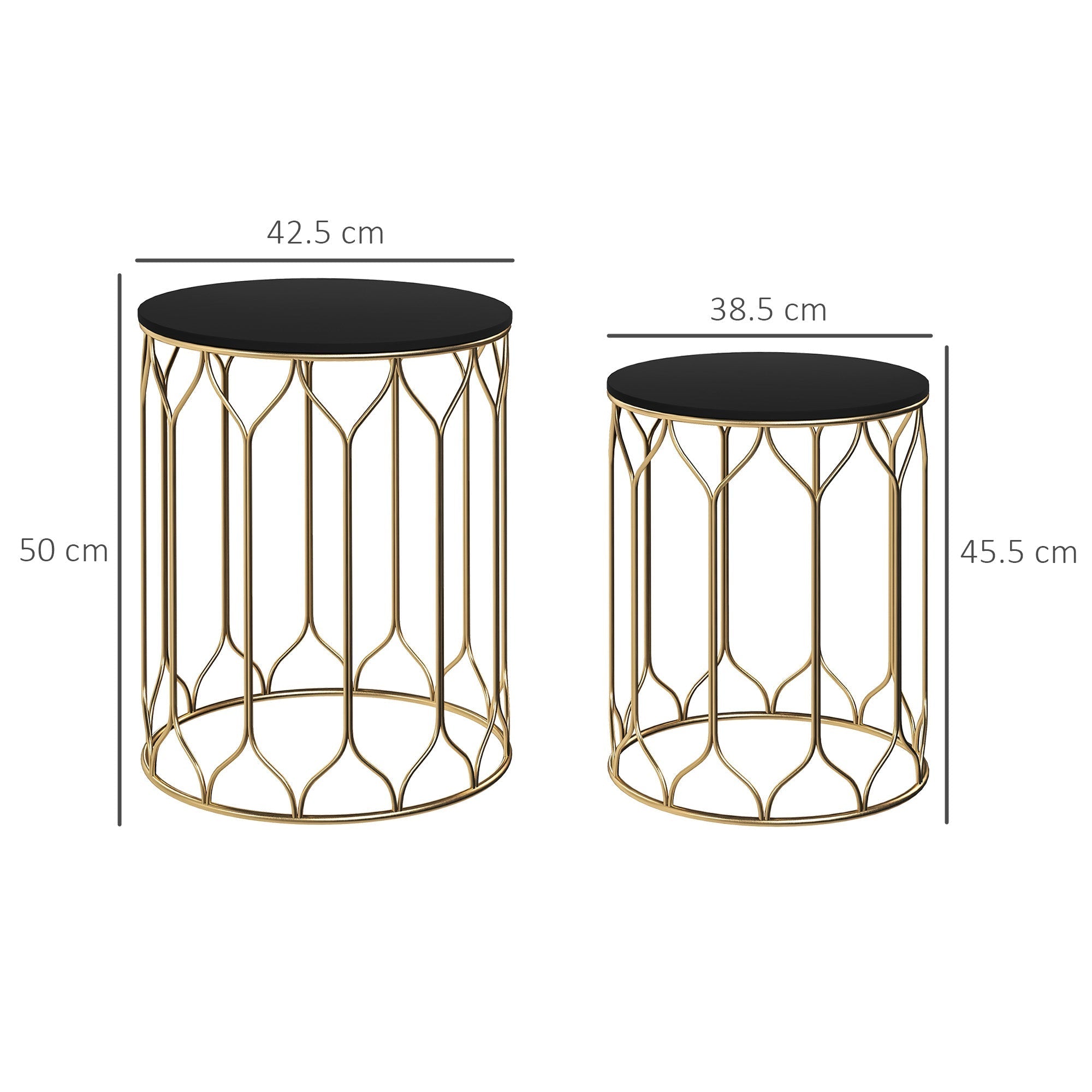 Round Coffee Table Set of 2, Modern Nesting Tables with Ceramic Tile Top and Metal Frame, Black