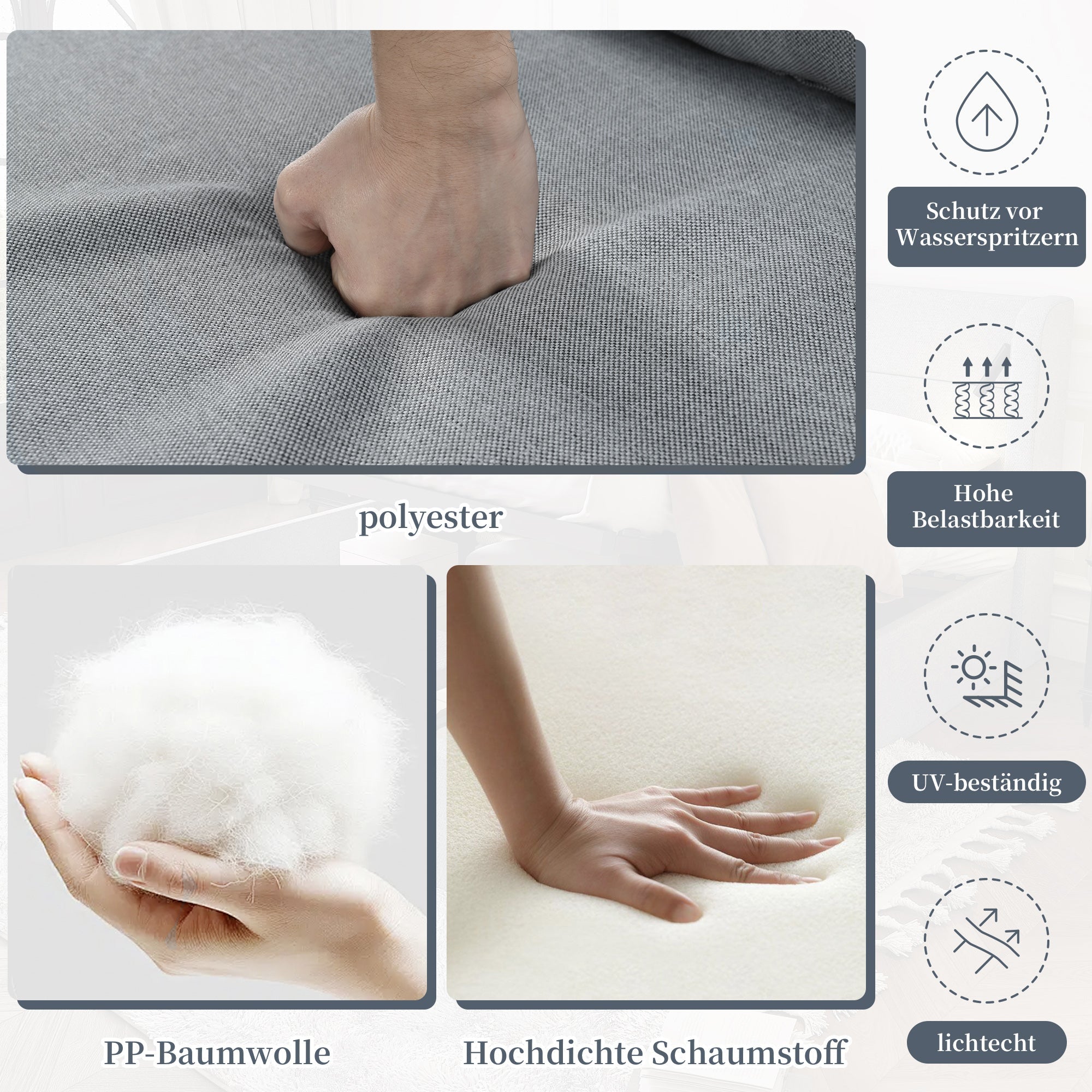 Outdoor Lounger Garden Sofa for 2 People with Adjustable Backrest and Retractable Footrest, Grey