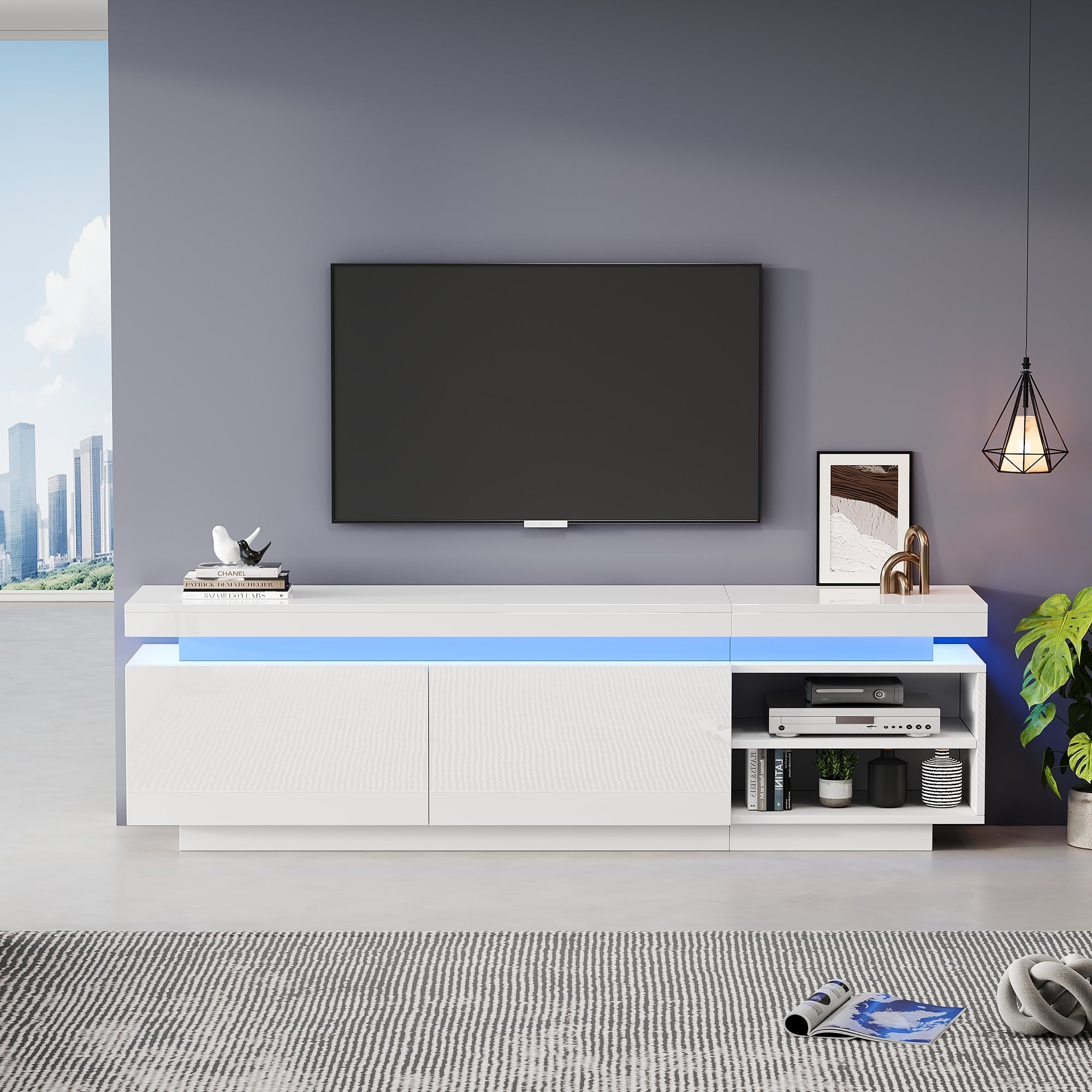 Lowboard TV Cabinet, 70-inch, High-Gloss LED, White