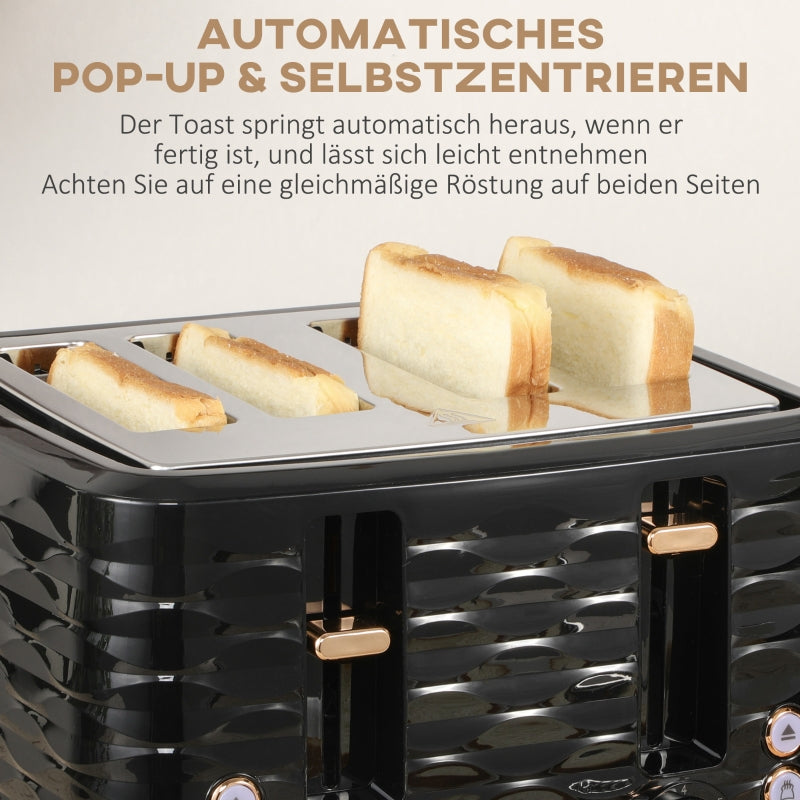 Kettle Toaster Set Breakfast Set 1.7L Kettle 4-Slice Toaster Black