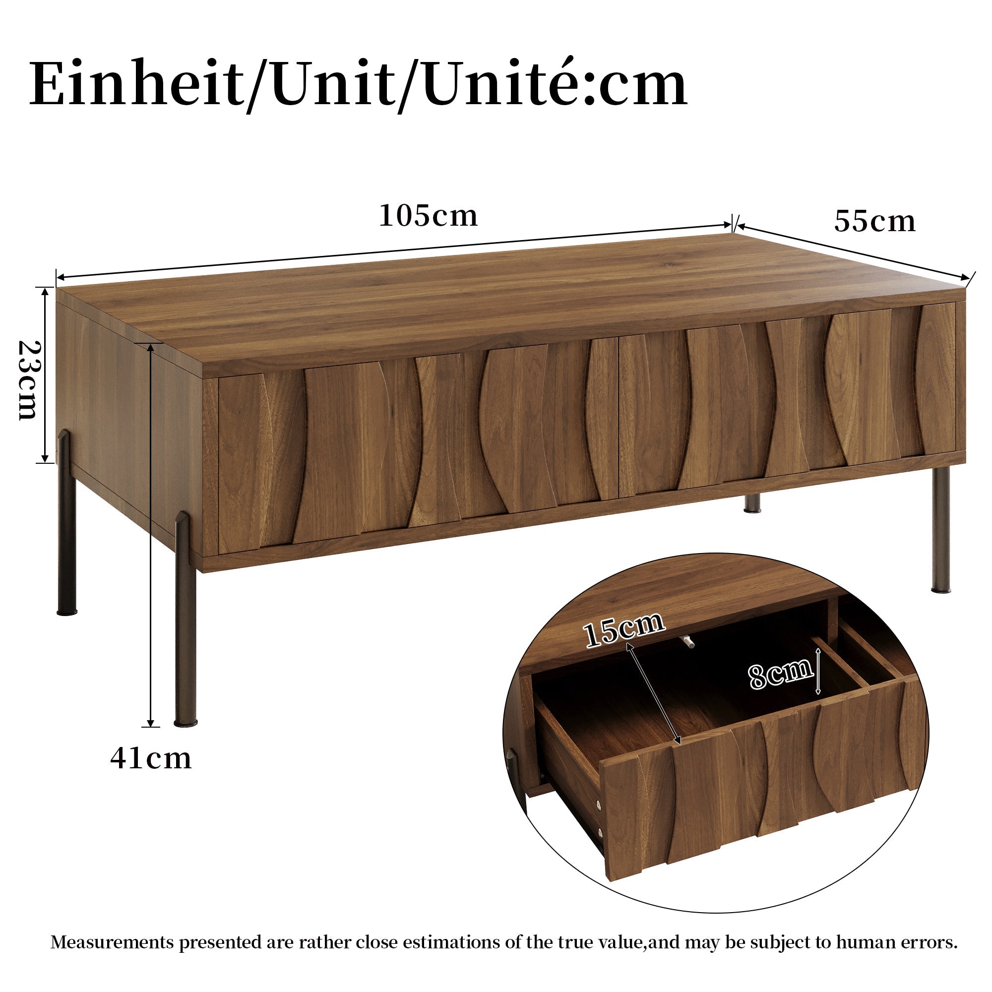 Coffee Table and TV Stand Combination, Wave Pattern Storage Set, Solid Wood