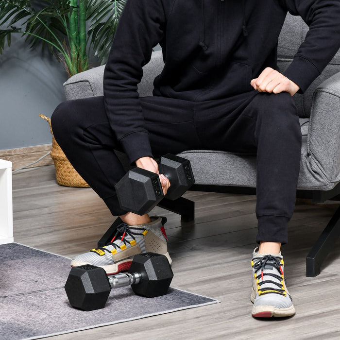 Hexagon Dumbbells Set, Cast Iron with Knurled Handles, Black Rubber