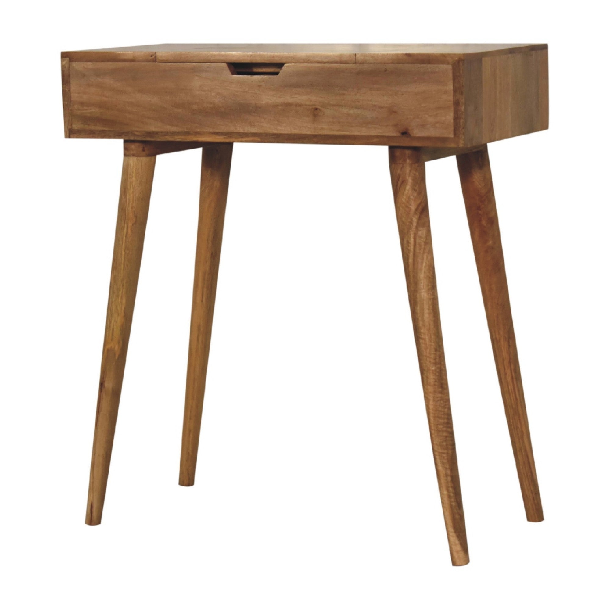Dressing Table, Mini with 4 Storage Compartments and Mirror, Solid Wood Brown