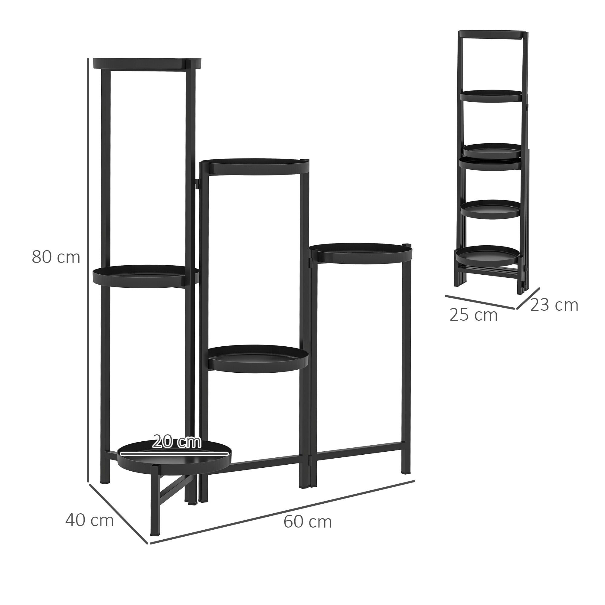 Plant Stand, 6-Tier Foldable Trays 80cm High, Metal Black