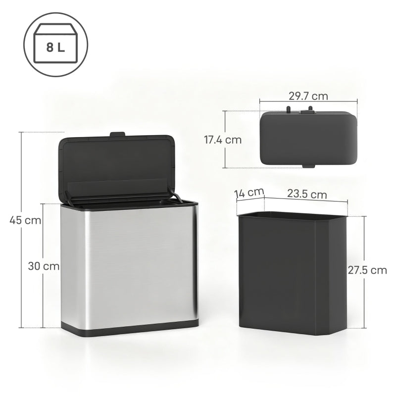 8L Hanging Kitchen Bin with Lid and Removable Inner Bucket, Stainless Steel