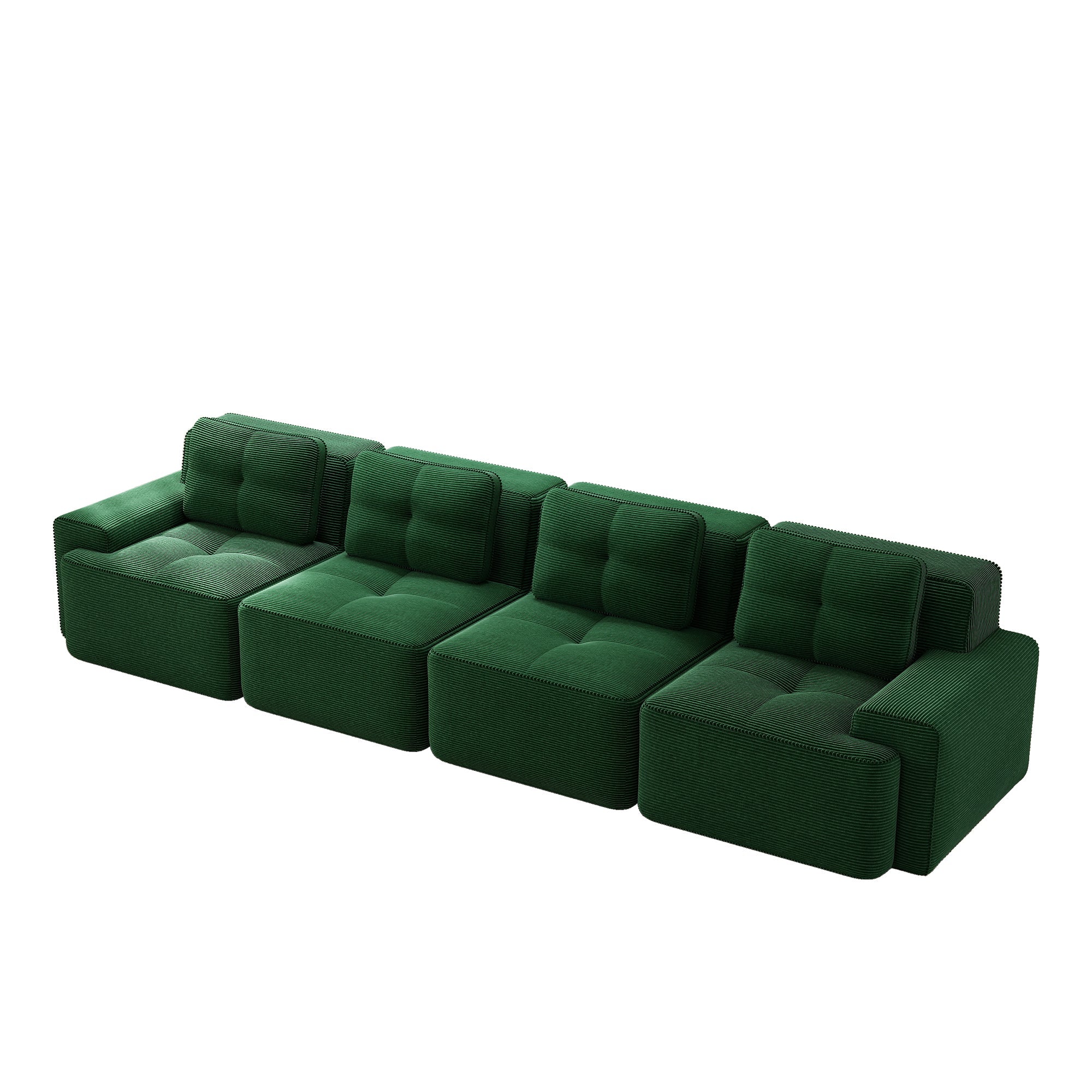 Modular Sofa 4-Seater Deep Seat Corduroy Assembly-Free - Green