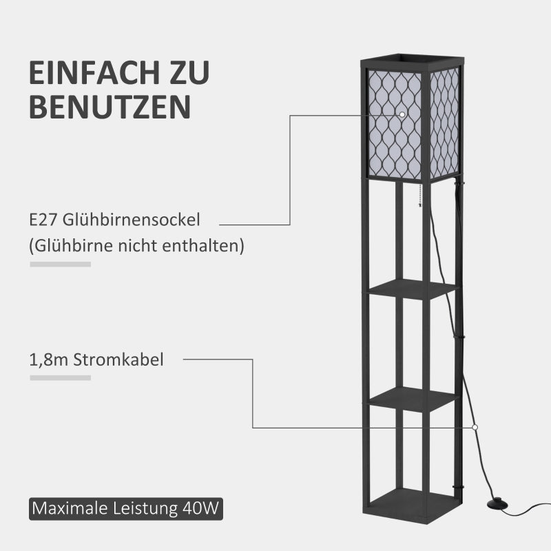 Floor Lamp with Shelves E27 40W Indoor Lighting, Wood Black