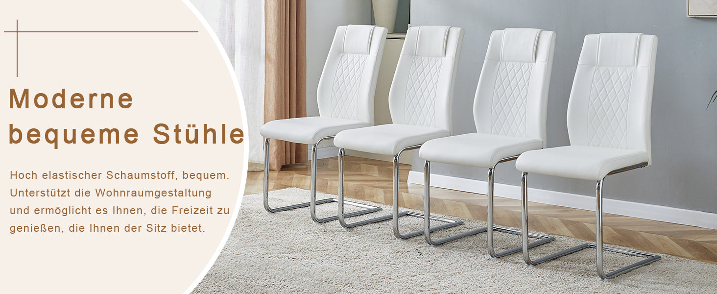 Scandinavian Dining Chairs Set of 4 Mesh Back Metal Legs - White PU