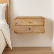 Solid Wood Floating Bedside 2 Drawer Oak-ish Brown