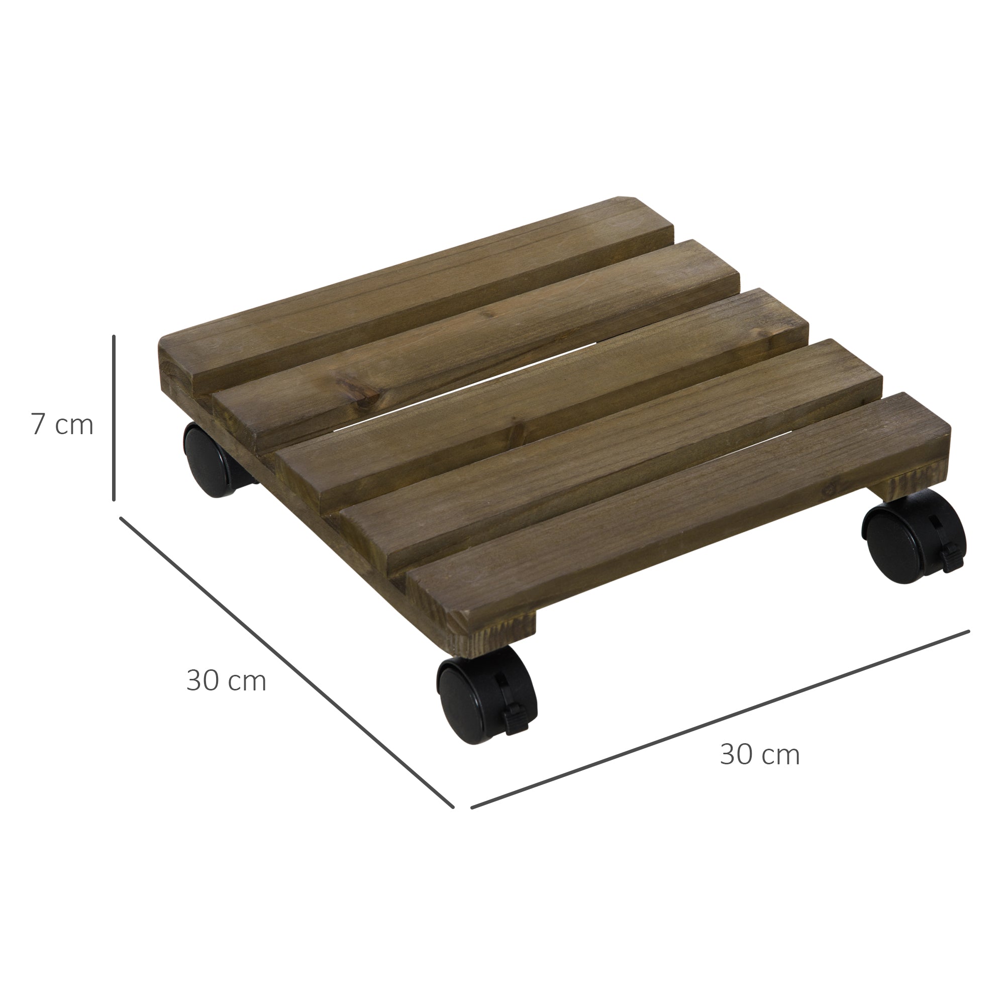 Plant Trolleys Set of 2 Rolling Stands with Brakes 30x30cm, Dark Brown