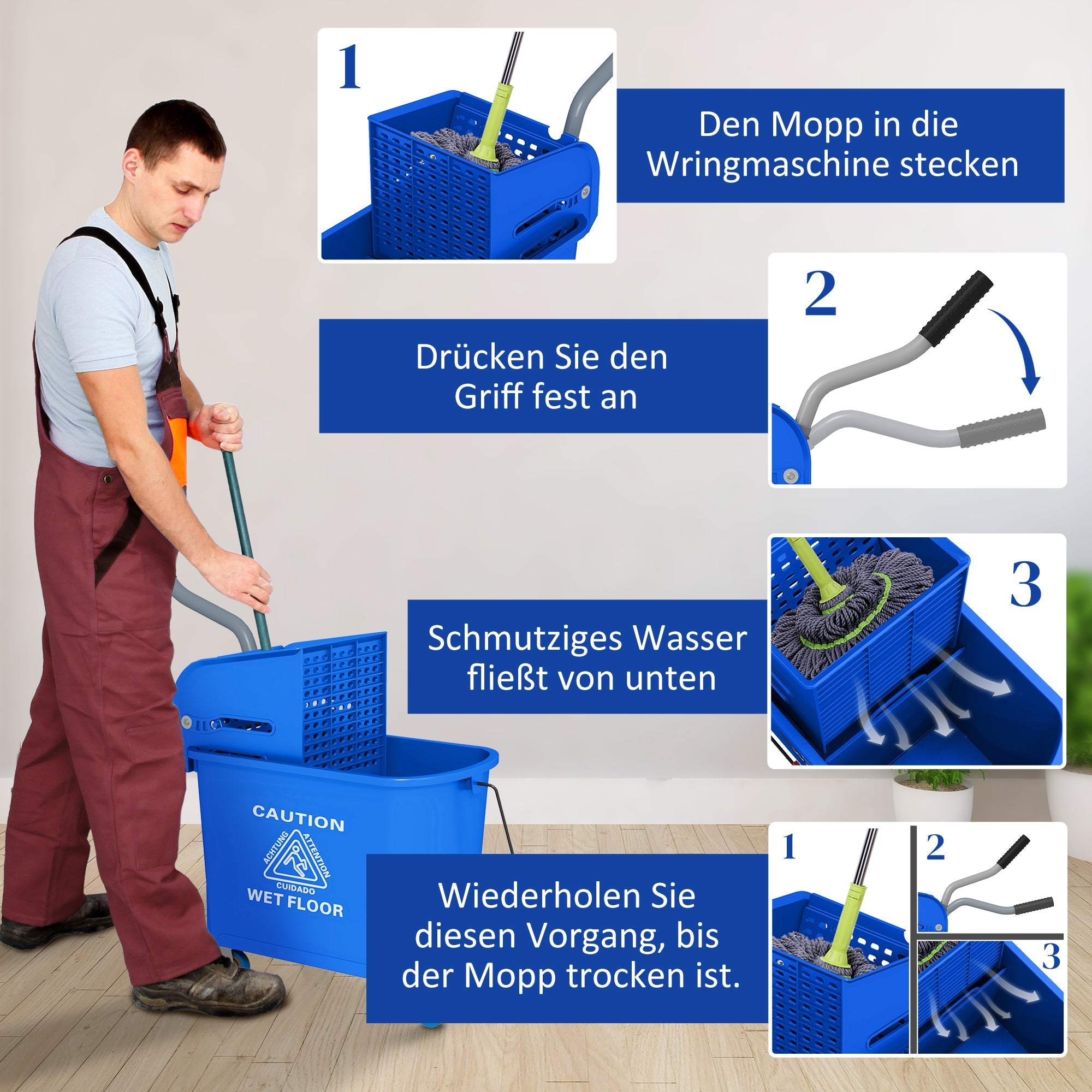 Reinigungswagen, 20L mit Schleuder und Trennsystem, Blau