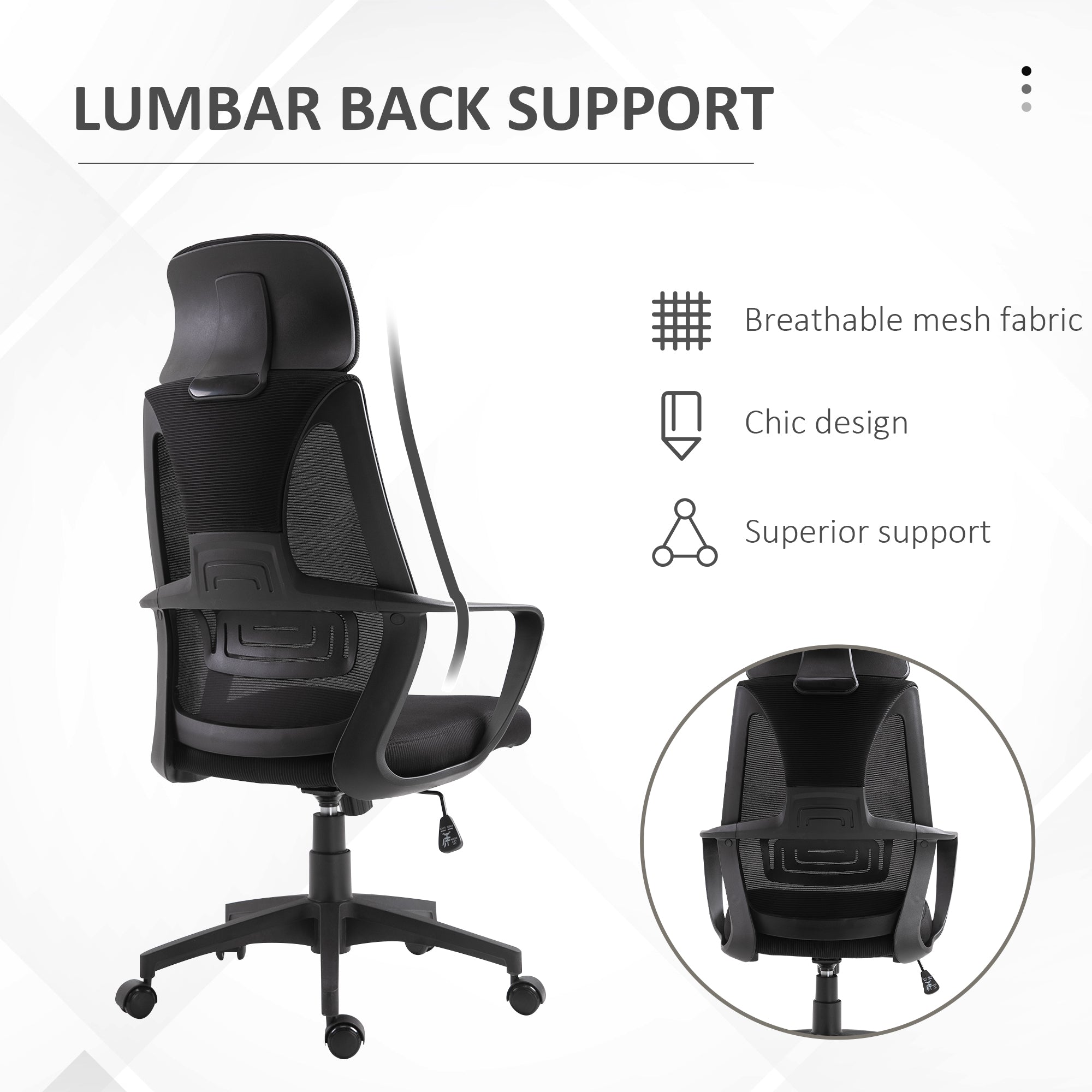 Ergonomic Office Chair High Back Lumbar Support Headrest Adjustable Height Mesh Black