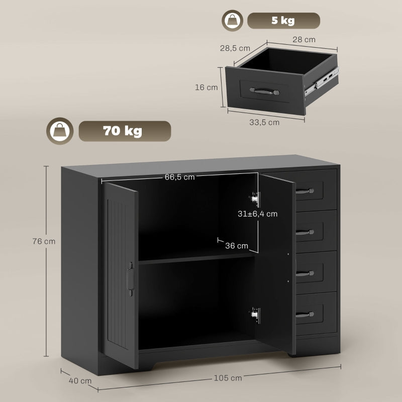 Sideboard Chest Modern Style 4 Drawers 1 Cabinet - Black