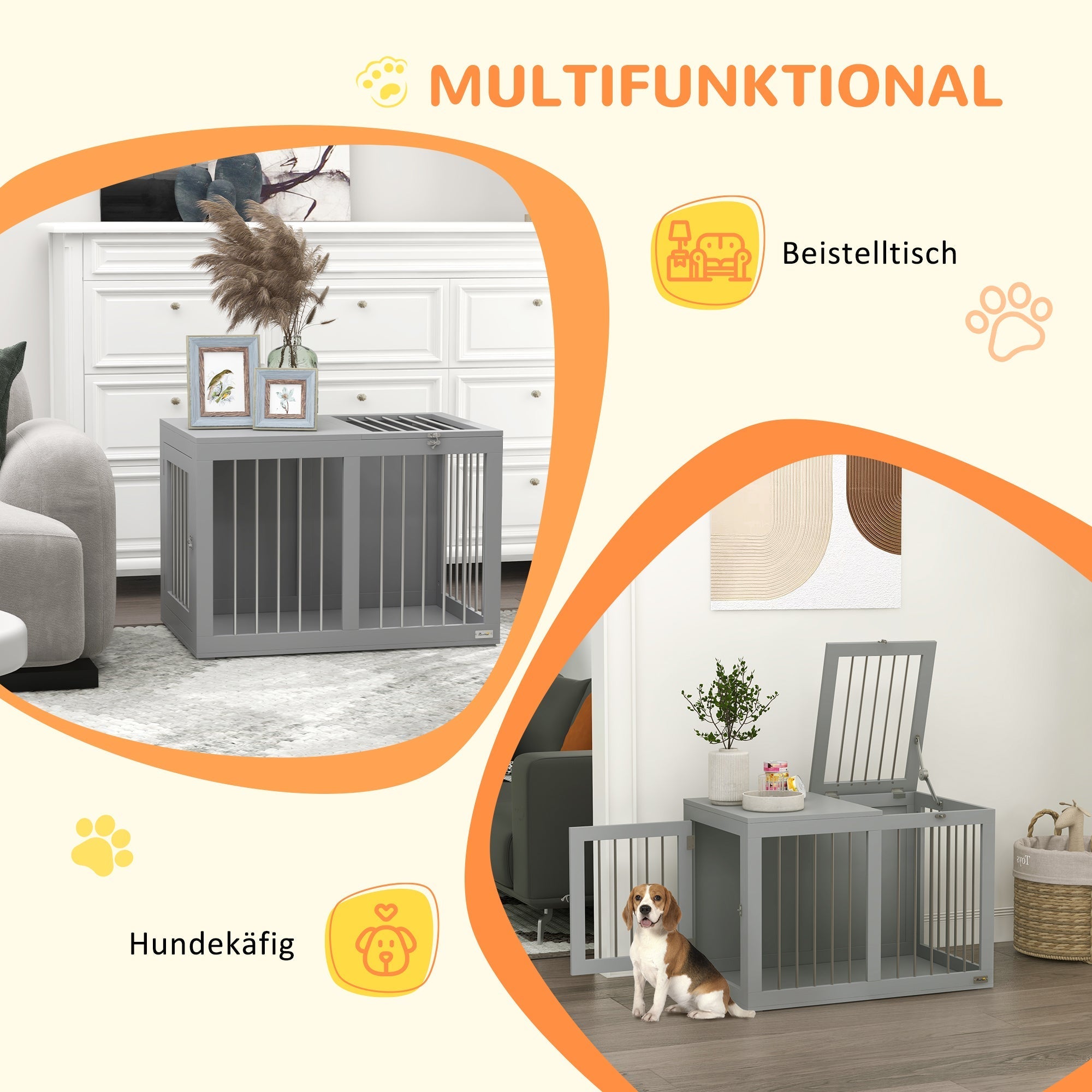Dog Cage, 2 Doors, Lockable, Steel Mesh, Grey