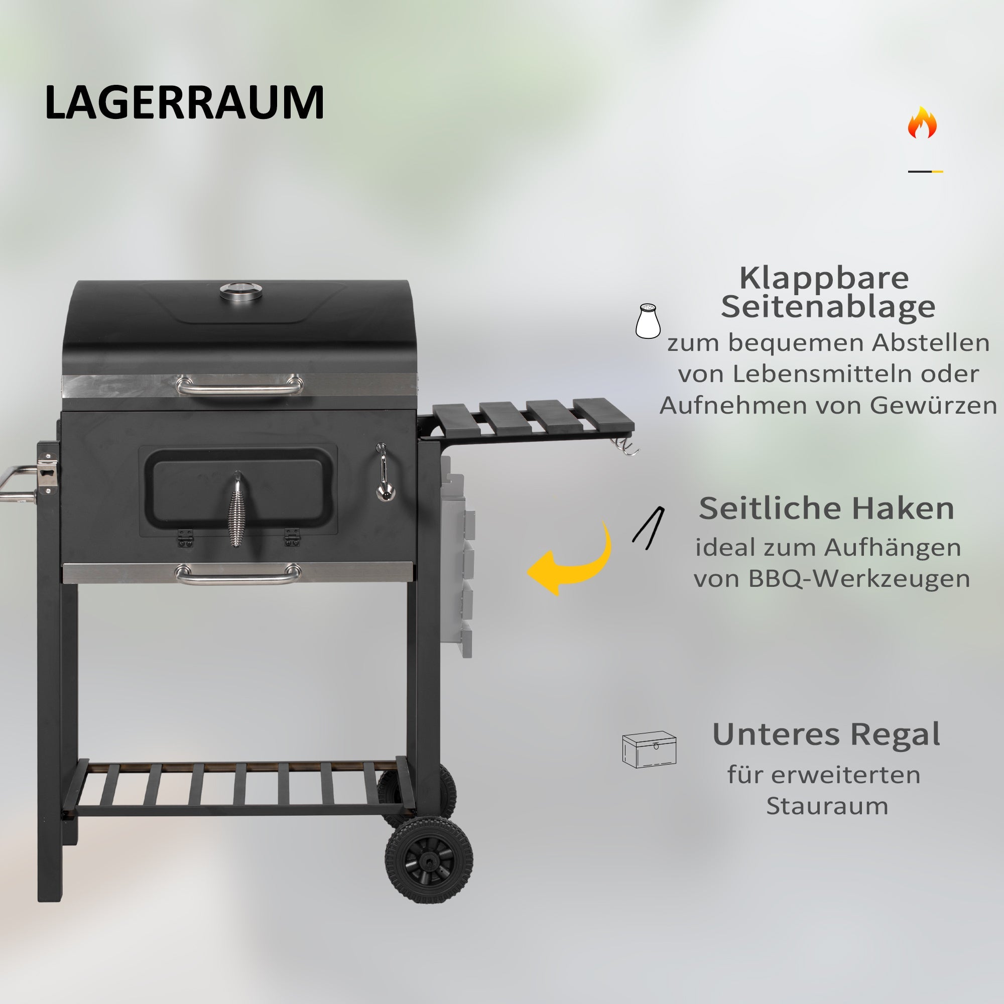 Grill Cart Charcoal BBQ Stand Stainless Steel Black