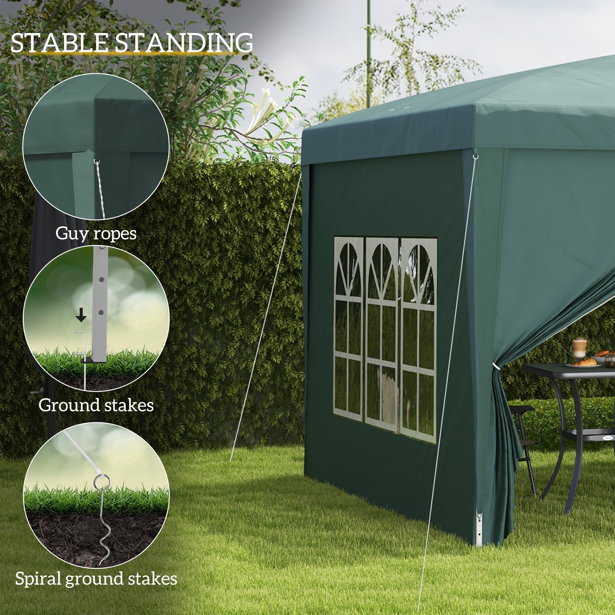Pop Up Gazebo, 3 x 3m Wedding Party Canopy Tent with Carry Bag and Windows, Green