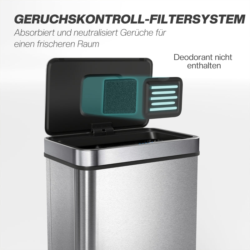 Sensor-Activated Waste Bin, 60L Automatic Lid, Stainless Steel, Silver-Colored