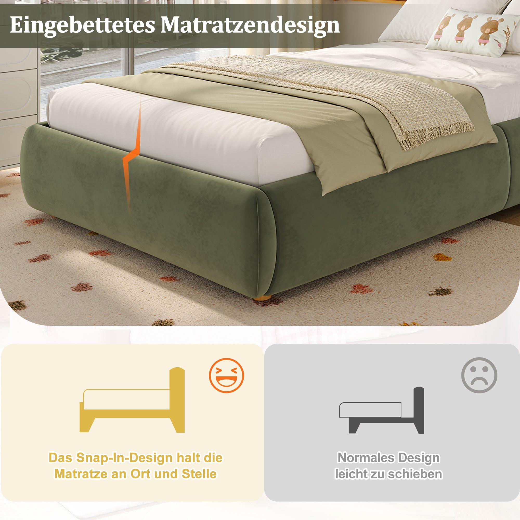 Upholstered Bed 90x200cm, Hydraulic Storage, Headboard & Slatted Frame, Velvet Green