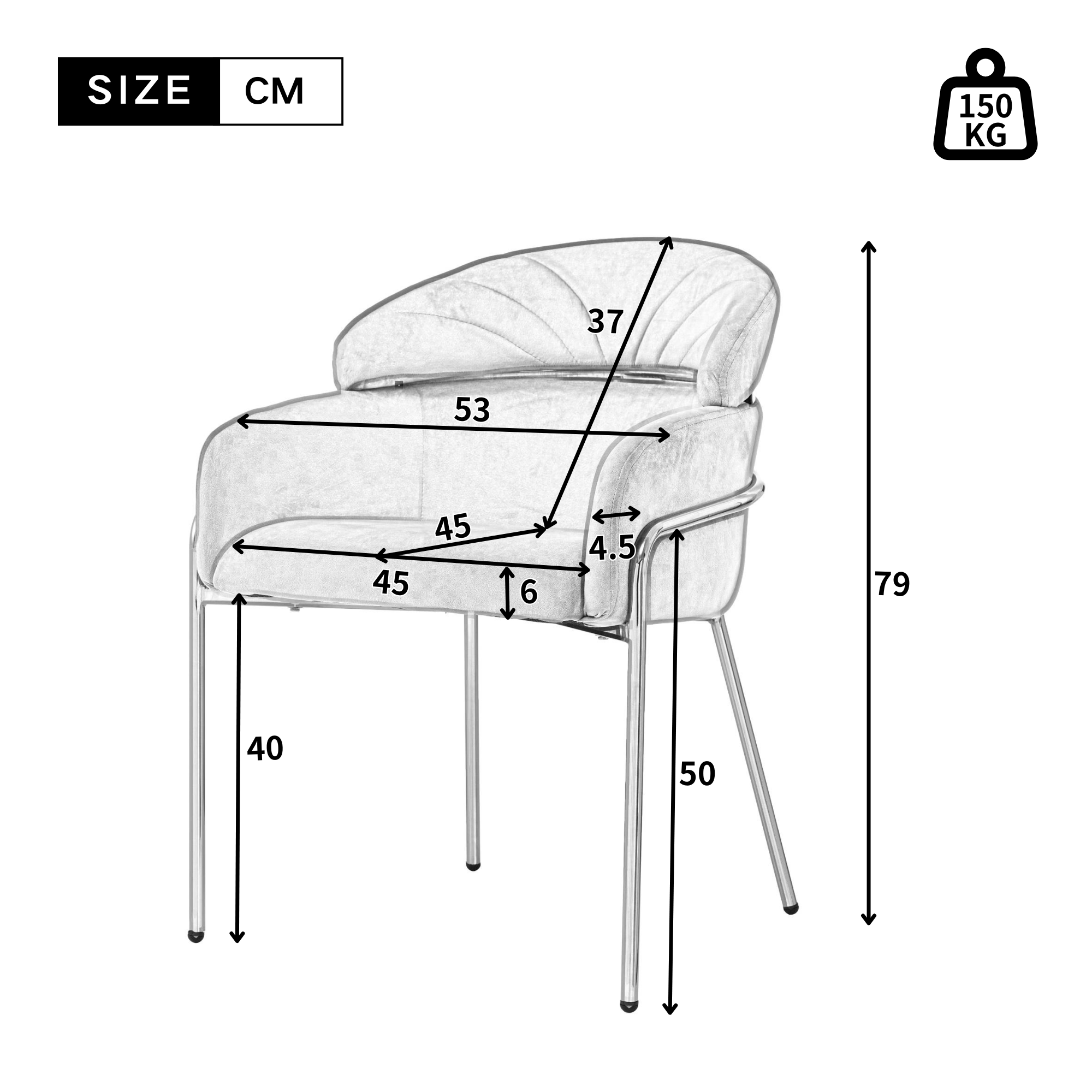 Dining Chair Light Luxury Leisure Metal Legs Velvet Grey