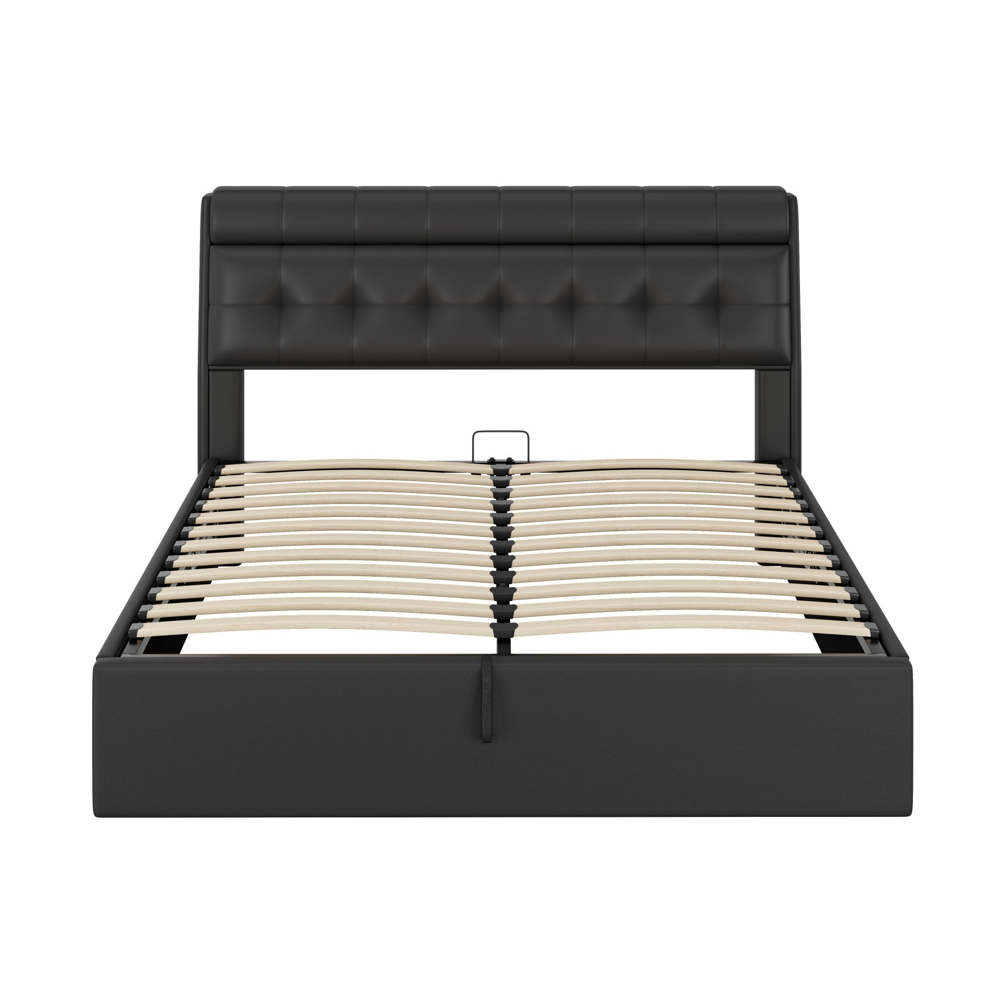 Upholstered Bed 160x200cm Hydraulic Storage Headboard Slatted Base PU - Black