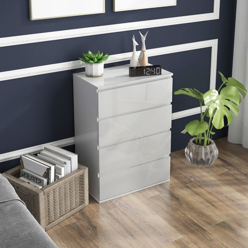 High Gloss Chest of Drawers, 4-Drawer Storage Cabinets Modern Dresser, White