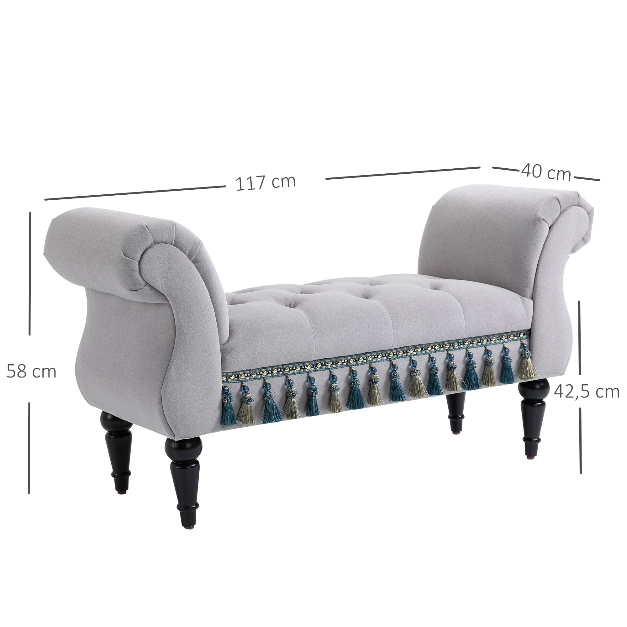 Sitzbank gepolstert Bettbank Holz, Grau Polyester