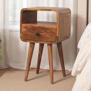 Solid Wood Mini Bedside, 1 Drawer and Open Slot, Brown