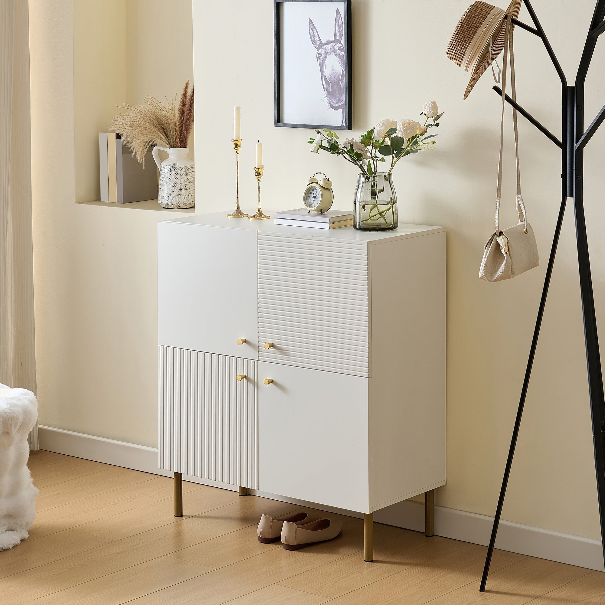 Sideboard, Modern MDF with Zinc Alloy Handles & Steel Legs, White