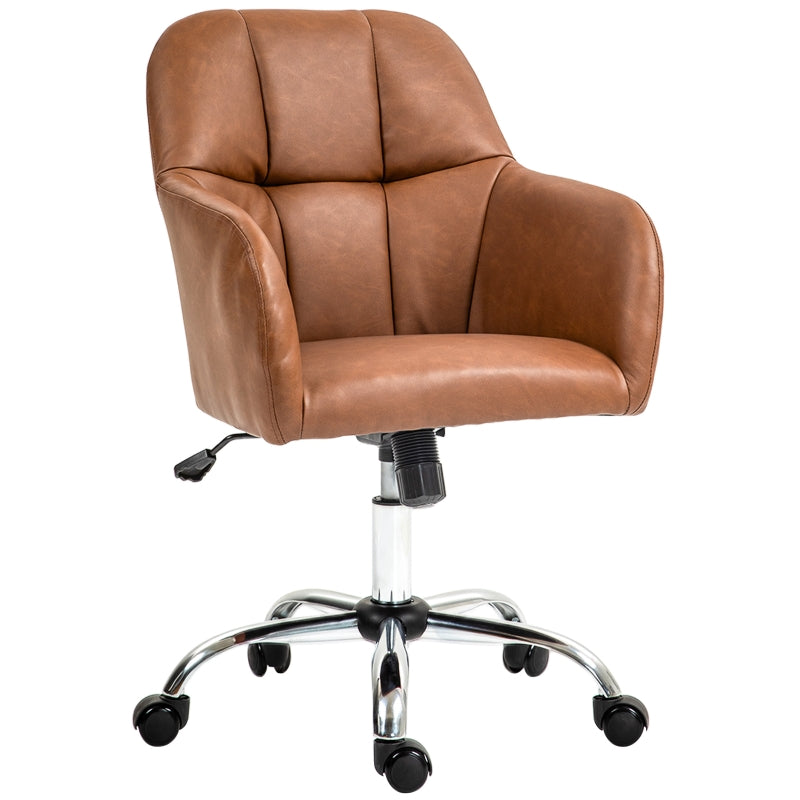 Faux Leather Tub Office Chair with Wheels, Brown