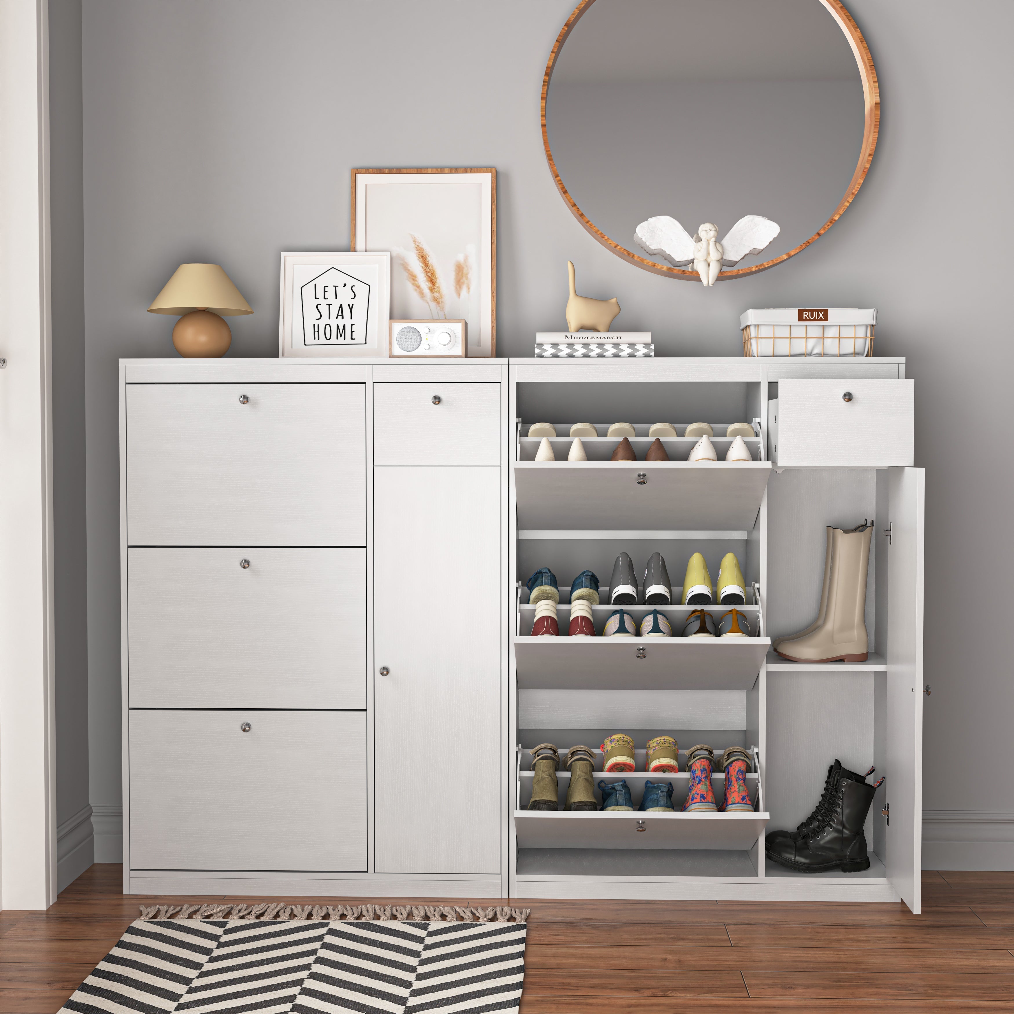 Shoe Cabinet Freestanding 3 Drop-Down Drawers Adjustable Shelf