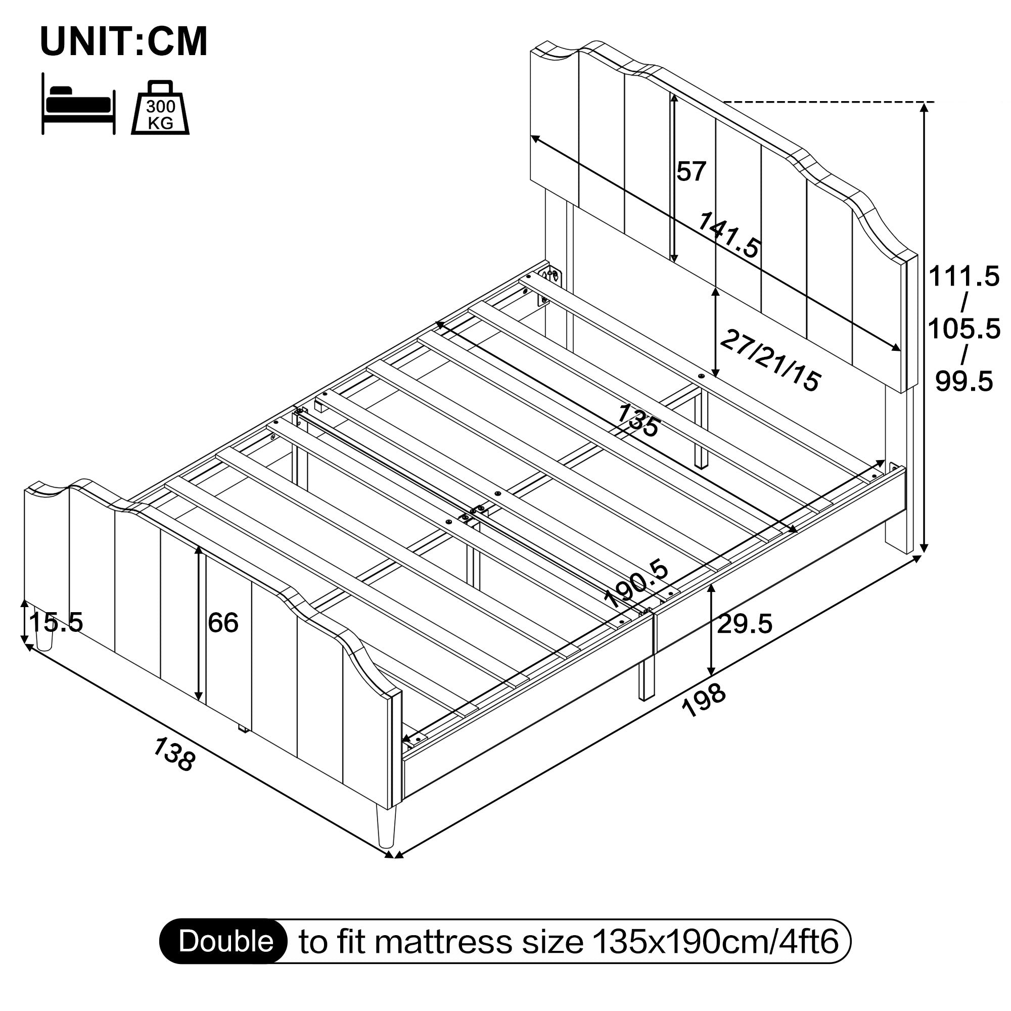 4ft6 Double Upholstered Bed Frame with Adjustable Channel-Tufted Headboard and Solid Wood Slat, Velvet Beige