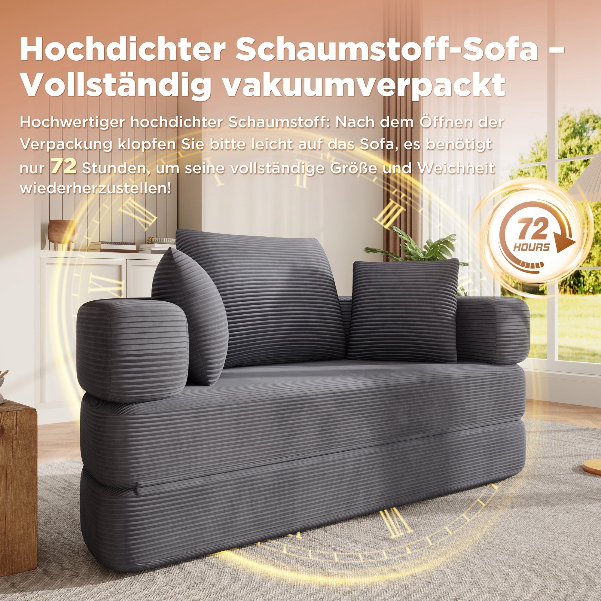 Multifunctional Sofa Bed, Fold-Out Oval Couch (173x176cm), Corduroy