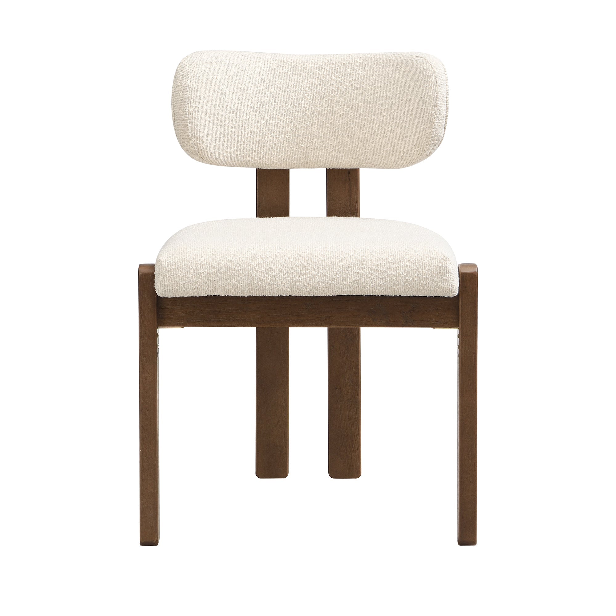 Solid Wood Dining Chairs Set of 6 with Modern Bouclé Fabric, Walnut Finish