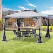 Garden Pavilion Party Tent 3x3m 4 Side Walls Weatherproof Metal/Polyester Light Grey
