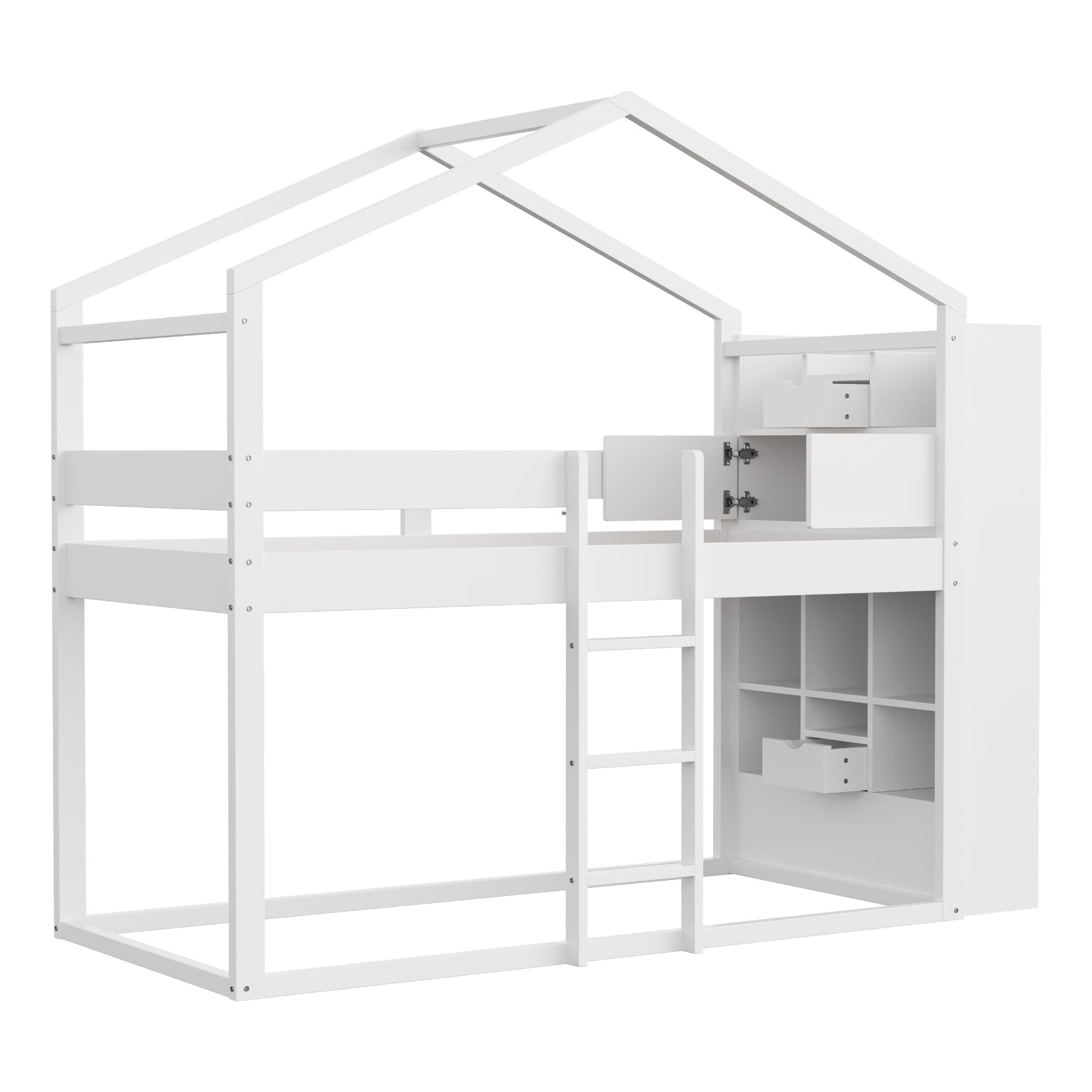 Bunk Bed 90x200cm with Storage Slatted Base Pine Wood White