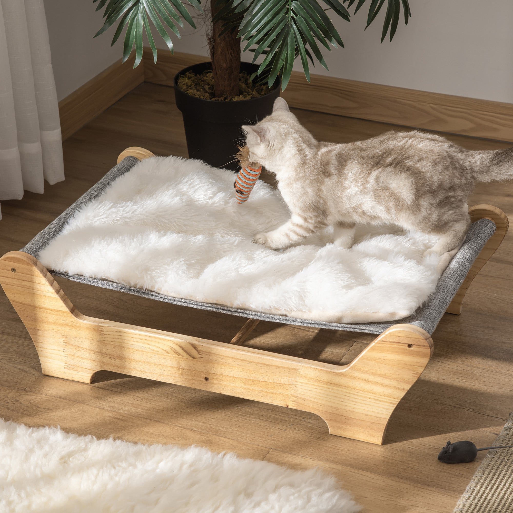 Cat Bed Hammock, Raised Cat Nest, Soft Pinewood
