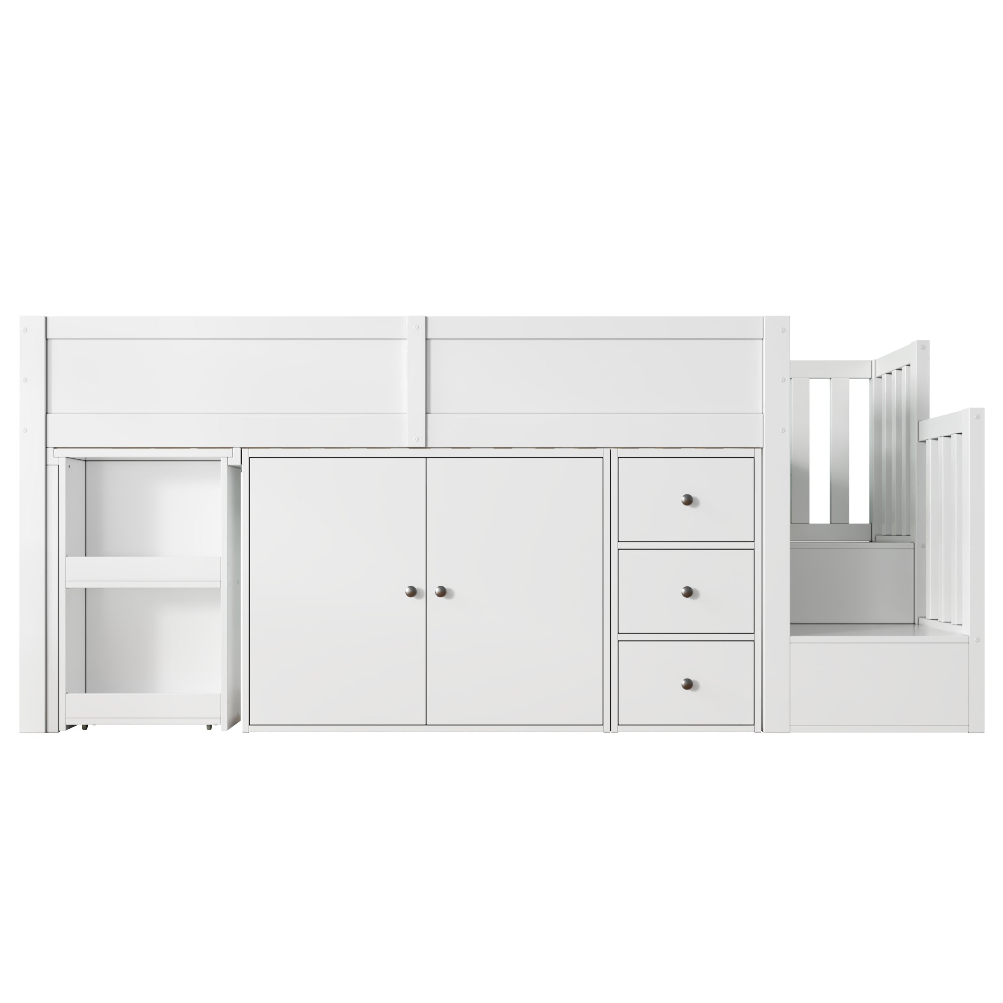 Multifunctional Children's Loft Bed with Desk, Wardrobe and Storage Stairs, White MDF