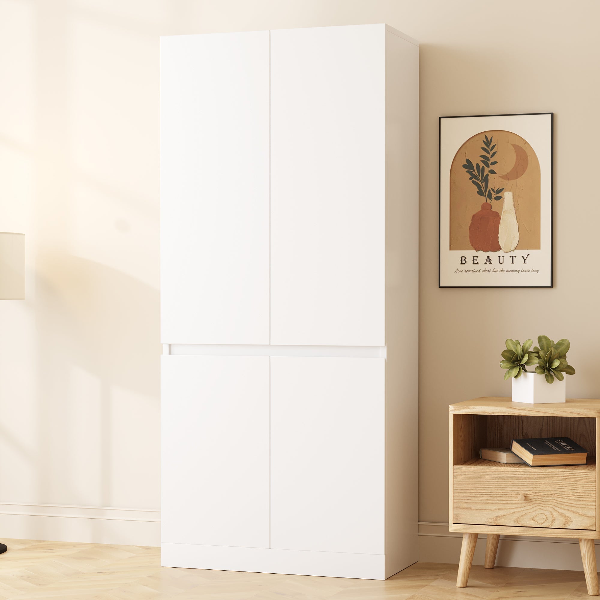 Wardrobe Double Door Large Storage 70x40x170cm, White