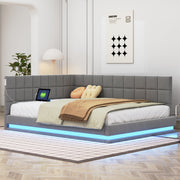 Upholstered Sofa Bed, 140x200 Multifunctional with LED & USB, Gray Velvet
