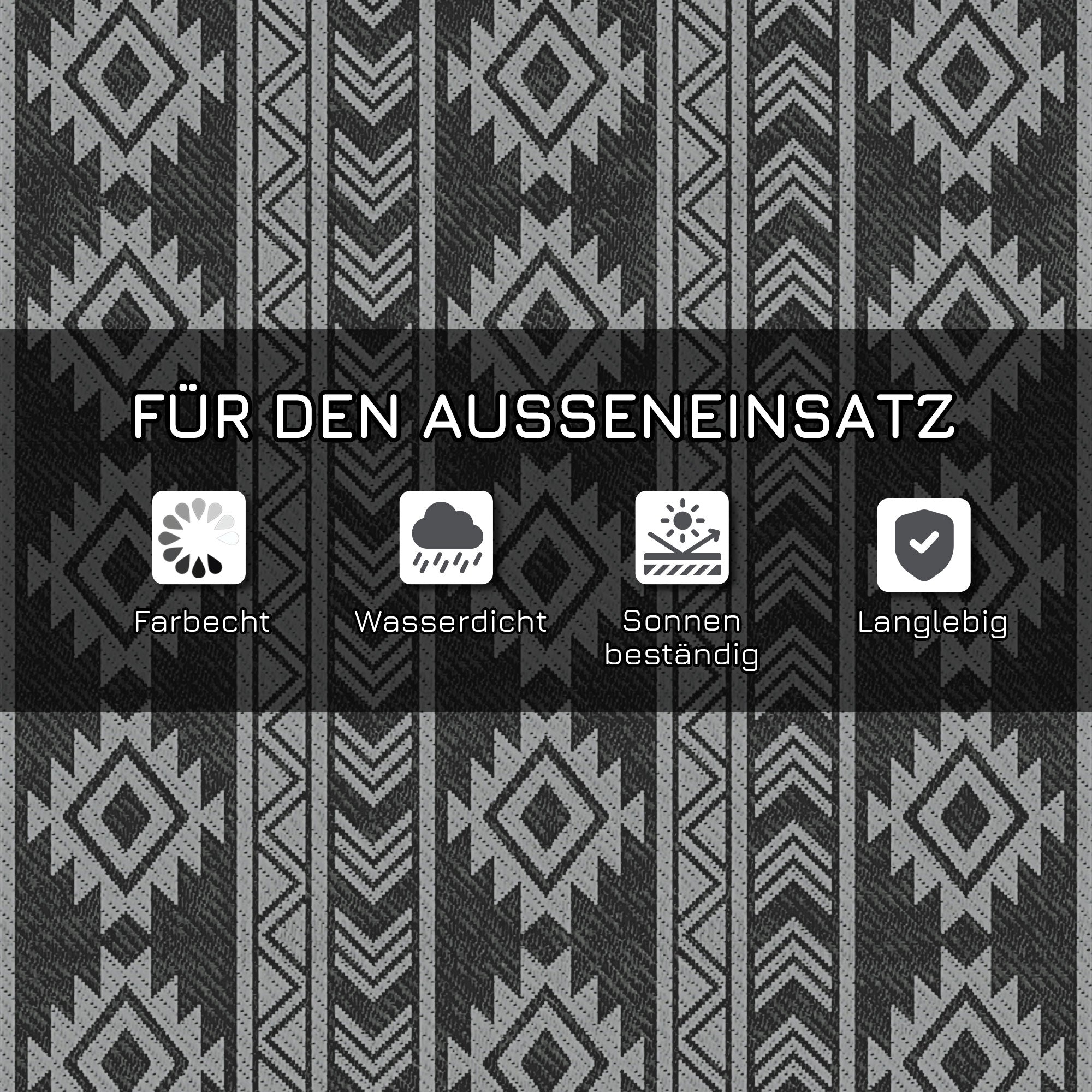 Outdoor Rug, Waterproof Double-Sided Plastic Balcony/Terrace 182x274 cm, Black/Grey