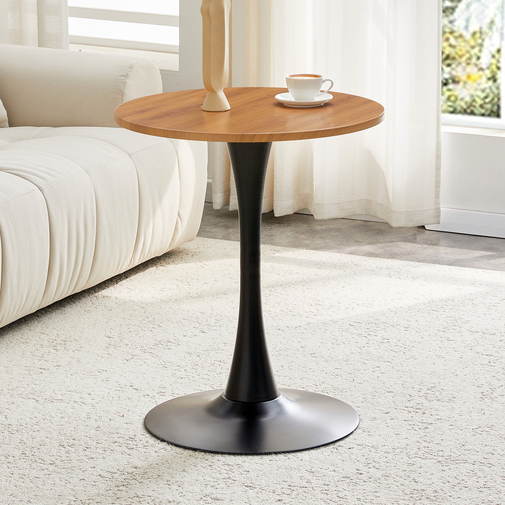 Round 60cm Side/Dining Table Wood Grain Top - Black Leg