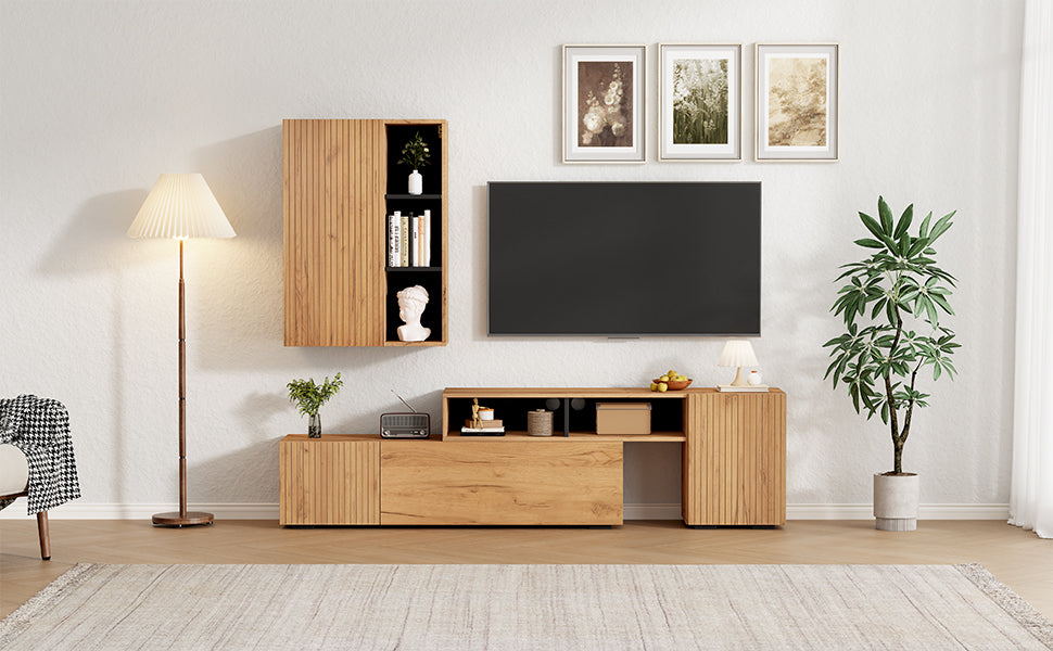TV Wall Unit Set, 2-Piece Media & Display Cabinet, up to 120" TV, Wood & Black